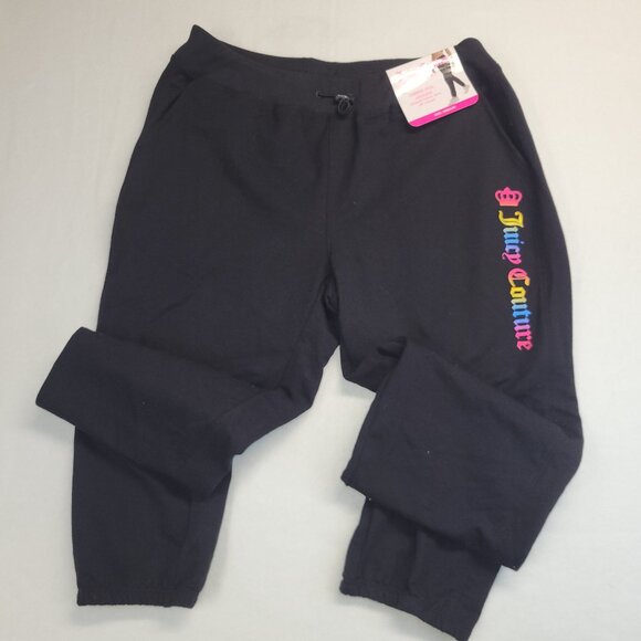 NWT‎ Juicy Couture Sport Side Jogger Womens Size Medium Black Rainbow Logo - Picture 1 of 16